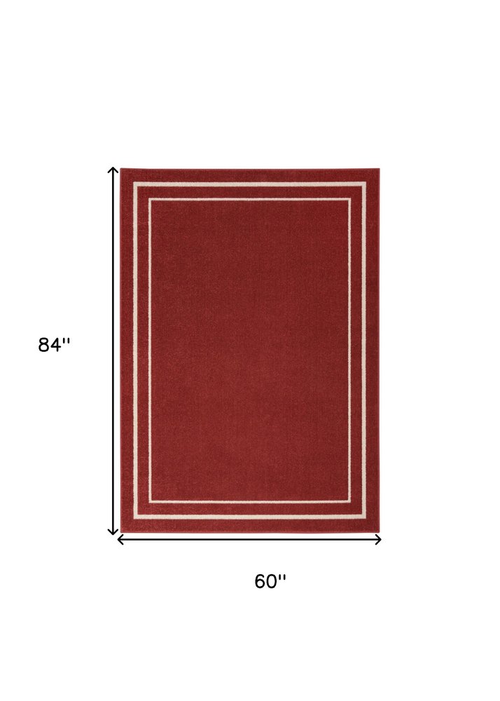 5' X 7' Brick Red And Ivory Indoor Outdoor Area Rug — view 1