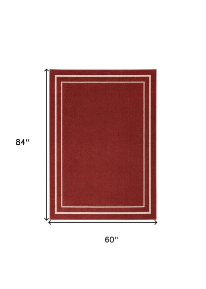 5' X 7' Brick Red And Ivory Indoor Outdoor Area Rug HomeRoots