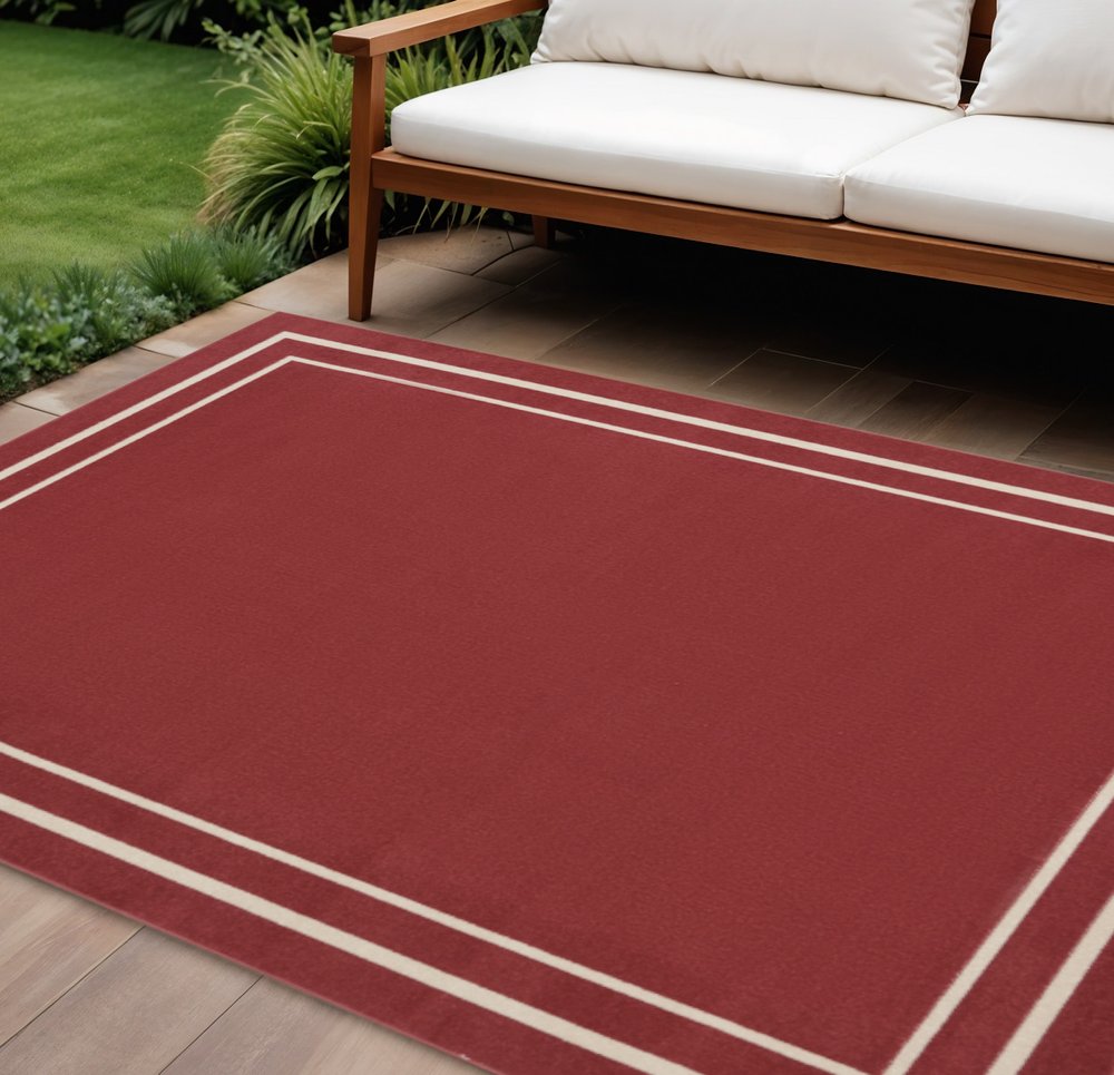 6' X 9' Brick Red And Ivory Indoor Outdoor Area Rug — view 4