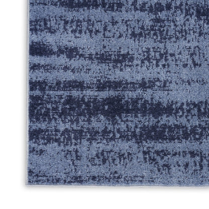 8' Denim Blue And Navy Blue Abstract Indoor Outdoor Runner Rug
