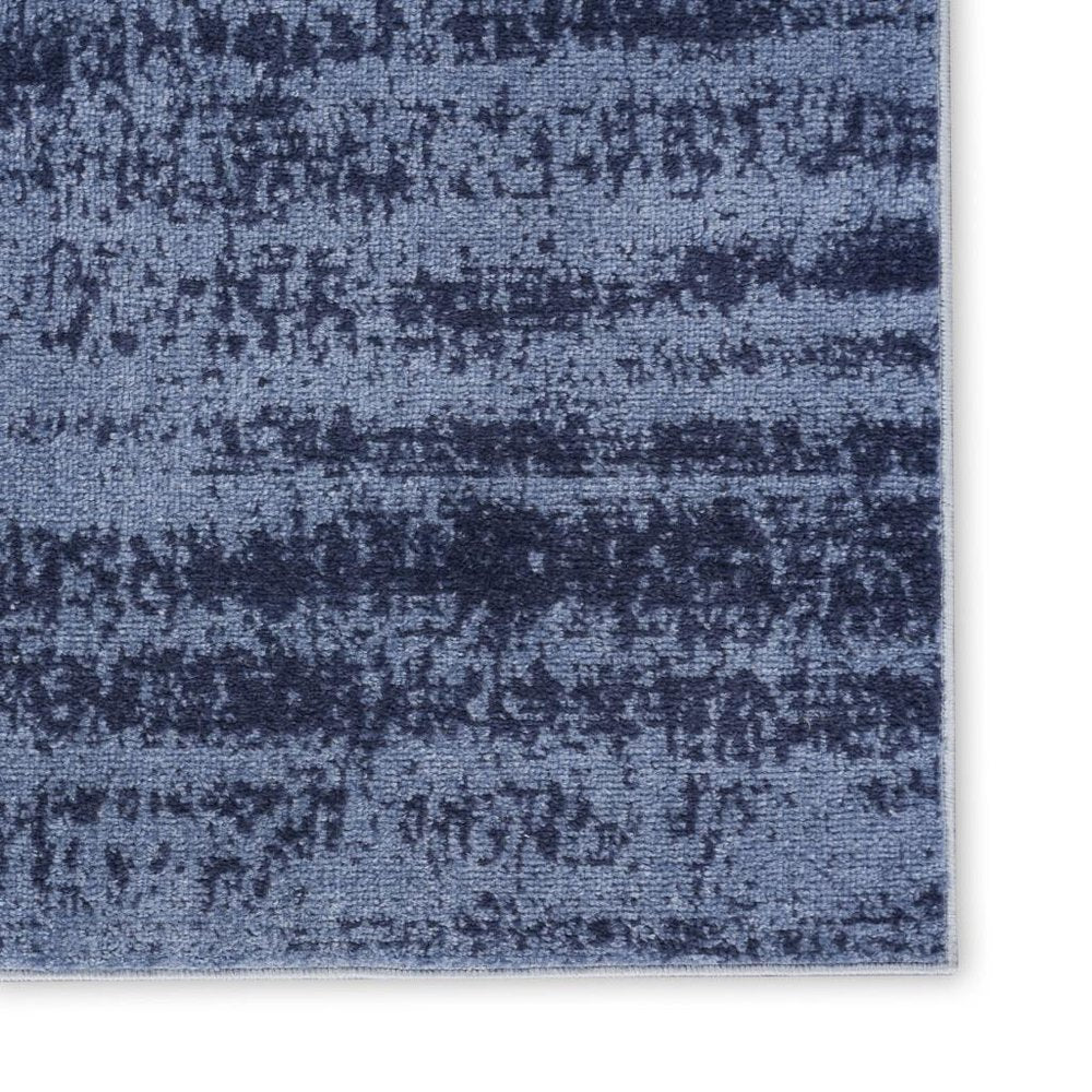 8' Denim Blue And Navy Blue Abstract Indoor Outdoor Runner Rug — view 12