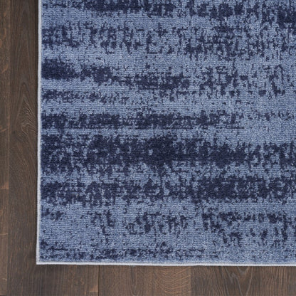 8' Denim Blue And Navy Blue Abstract Indoor Outdoor Runner Rug HomeRoots