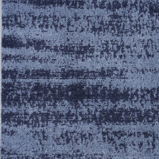 8' Denim Blue And Navy Blue Abstract Indoor Outdoor Runner Rug