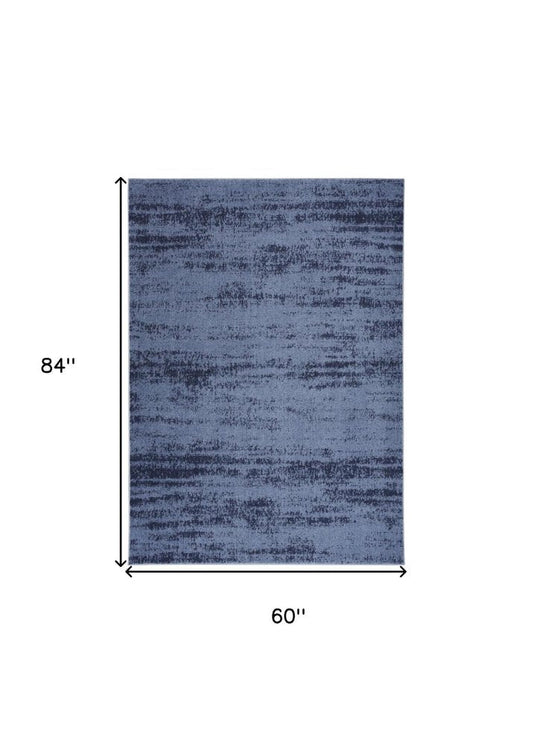 5' X 7' Denim Blue And Navy Blue Abstract Indoor Outdoor Area Rug