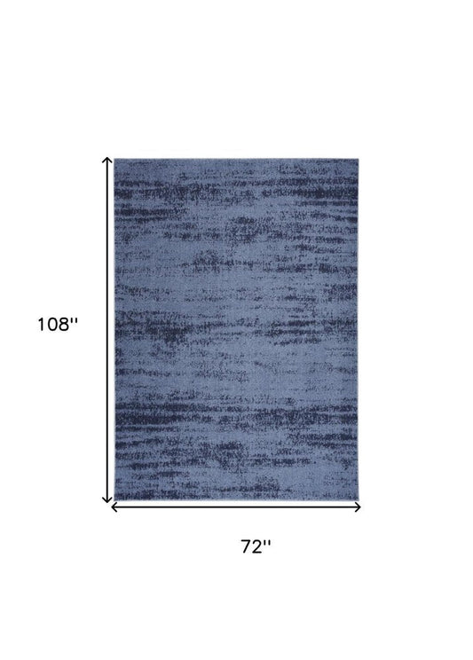 6' X 9' Denim Blue And Navy Blue Abstract Indoor Outdoor Area Rug