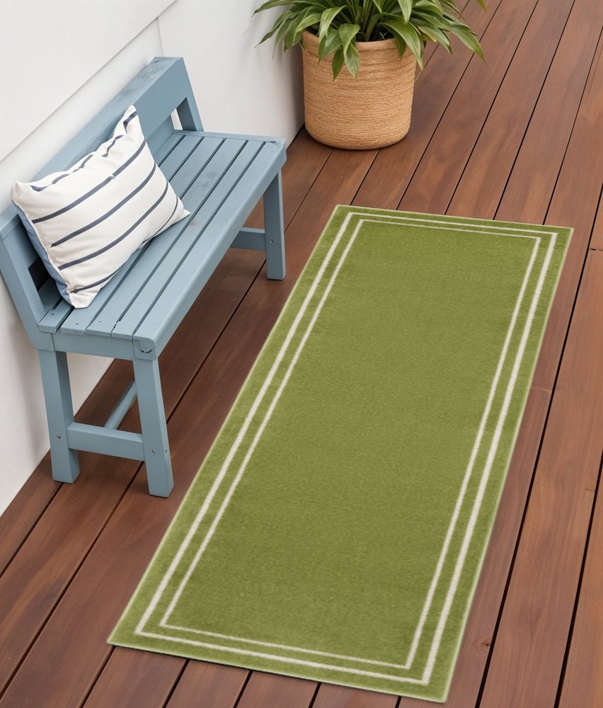 6' Green And Ivory Indoor Outdoor Runner Rug — view 4