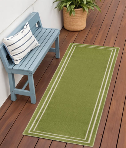 6' Green And Ivory Indoor Outdoor Runner Rug