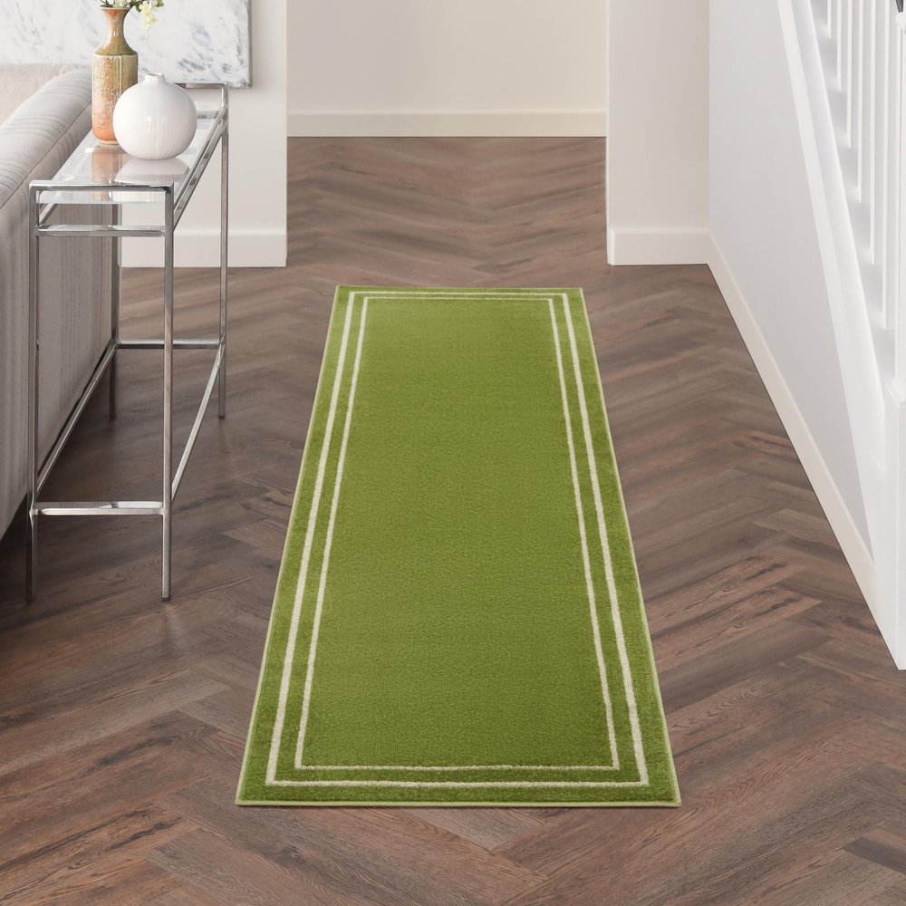 6' Green And Ivory Indoor Outdoor Runner Rug