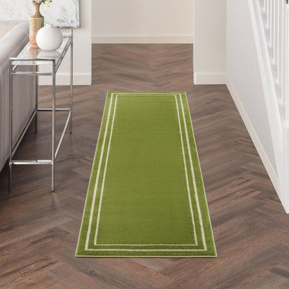 6' Green And Ivory Indoor Outdoor Runner Rug