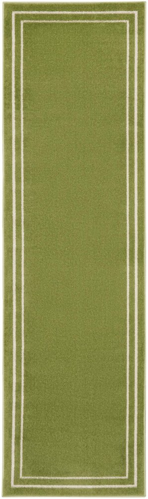 6' Green And Ivory Indoor Outdoor Runner Rug