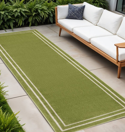 8' Green And Ivory Indoor Outdoor Runner Rug HomeRoots