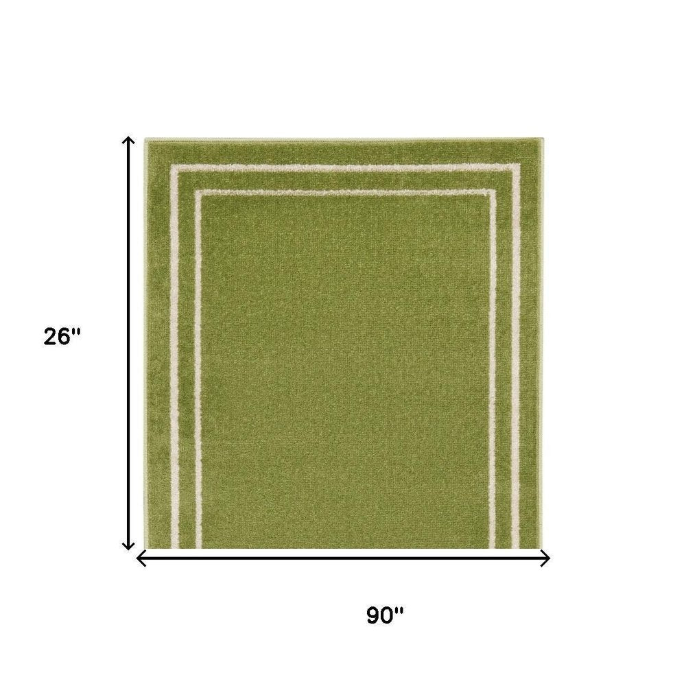 8' Green And Ivory Indoor Outdoor Runner Rug — view 11