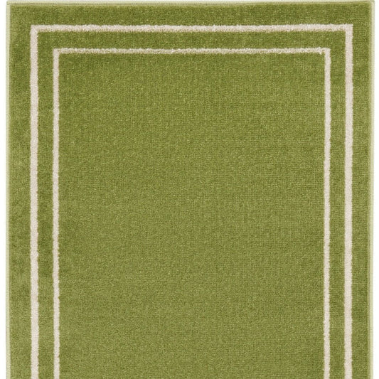8' Green And Ivory Indoor Outdoor Runner Rug