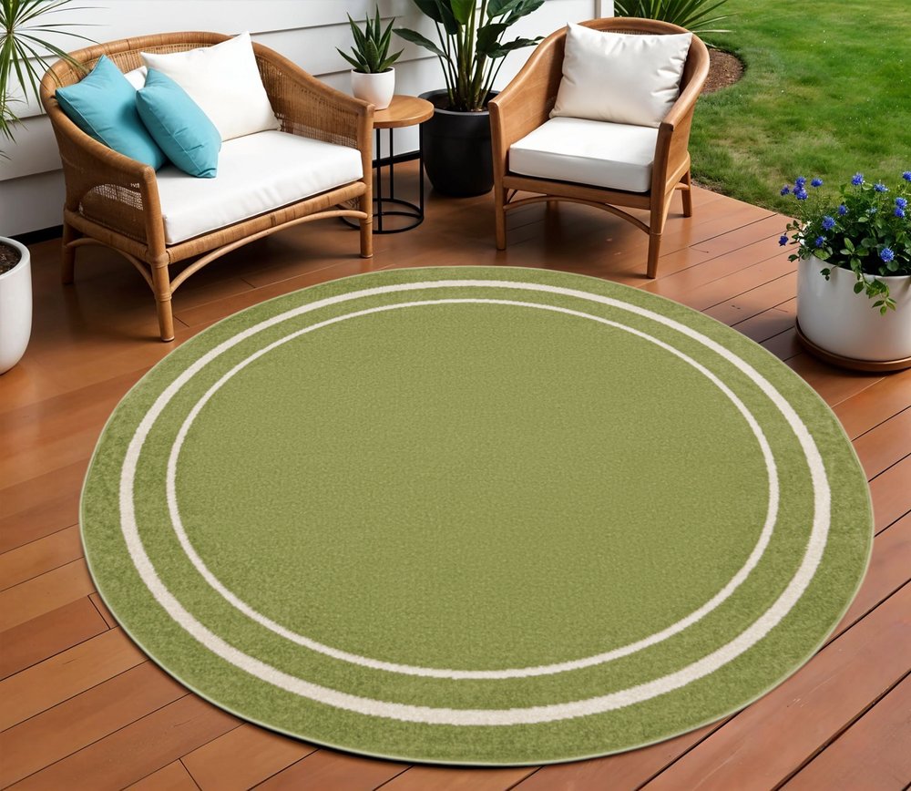 8' Green And Ivory Round Indoor Outdoor Area Rug HomeRoots