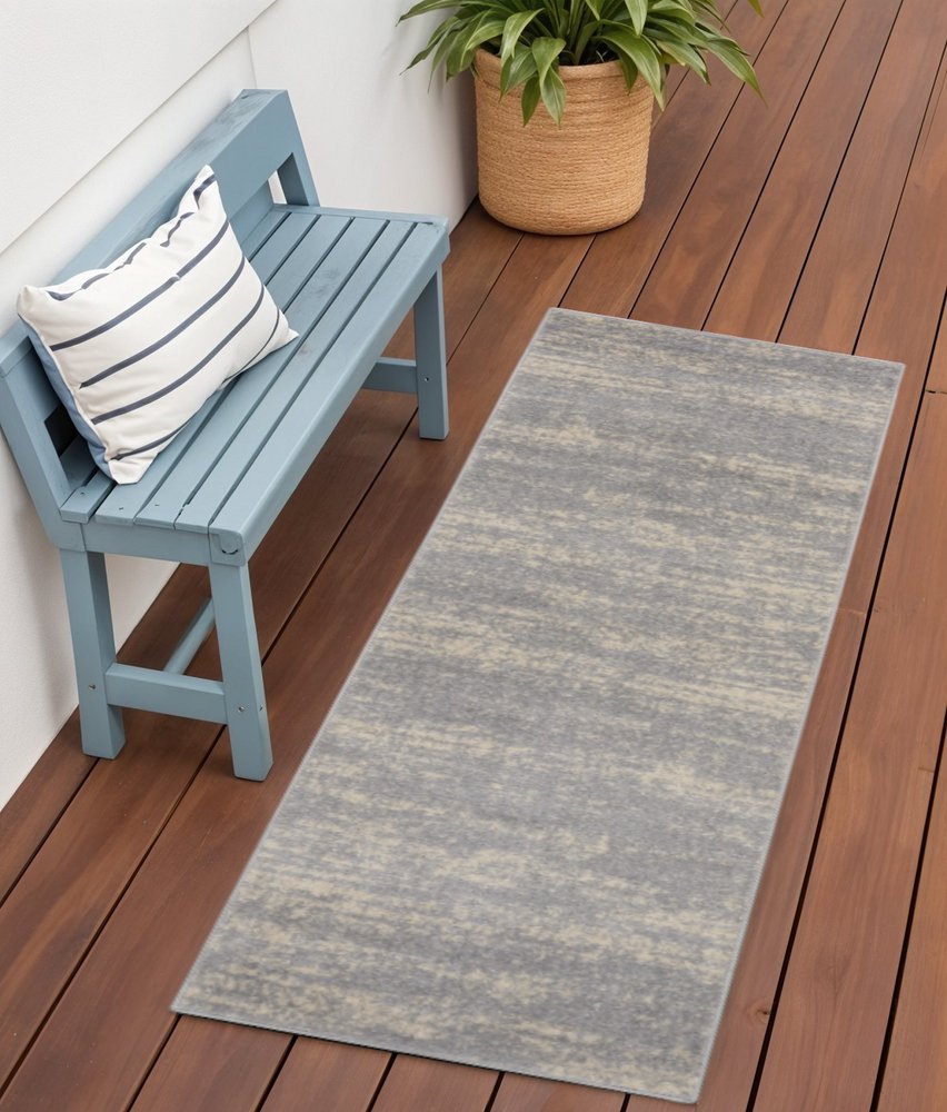 6' Gray And Beige Abstract Indoor Outdoor Runner Rug — view 3