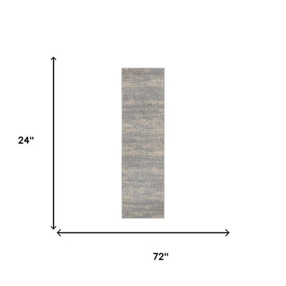 6' Gray And Beige Abstract Indoor Outdoor Runner Rug