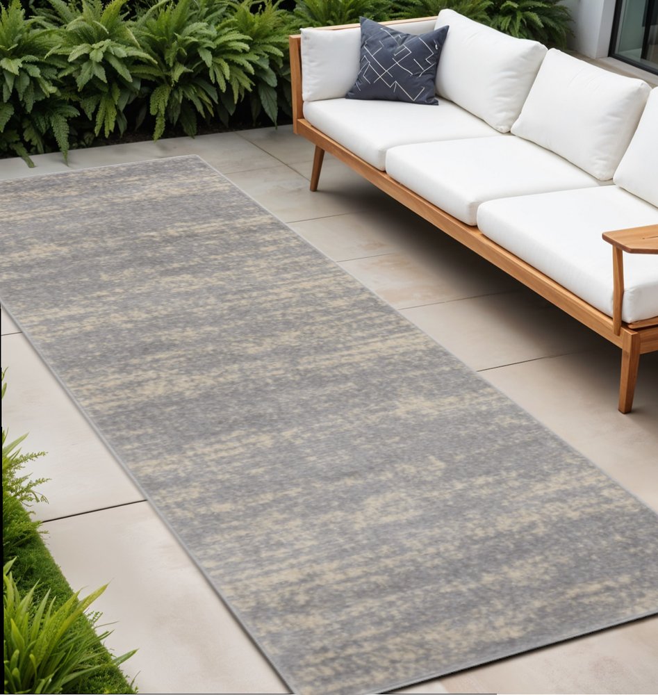 8' Gray And Beige Abstract Indoor Outdoor Runner Rug HomeRoots