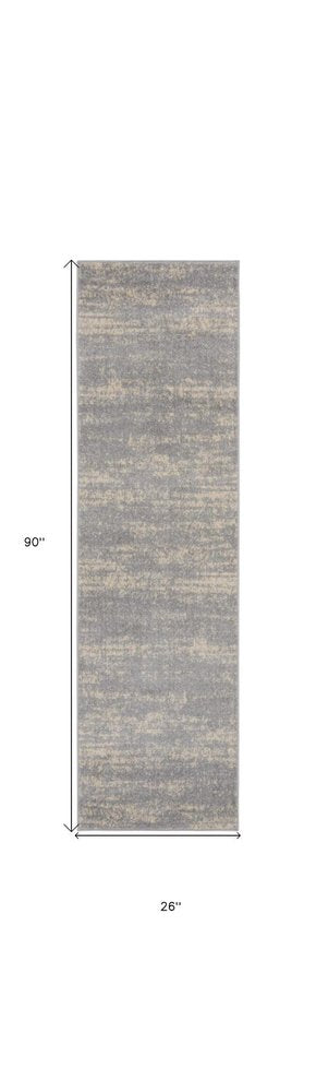 8' Gray And Beige Abstract Indoor Outdoor Runner Rug
