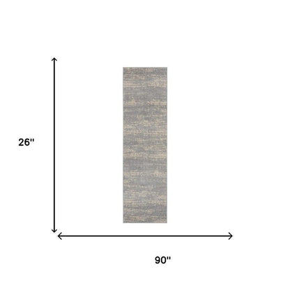 8' Gray And Beige Abstract Indoor Outdoor Runner Rug