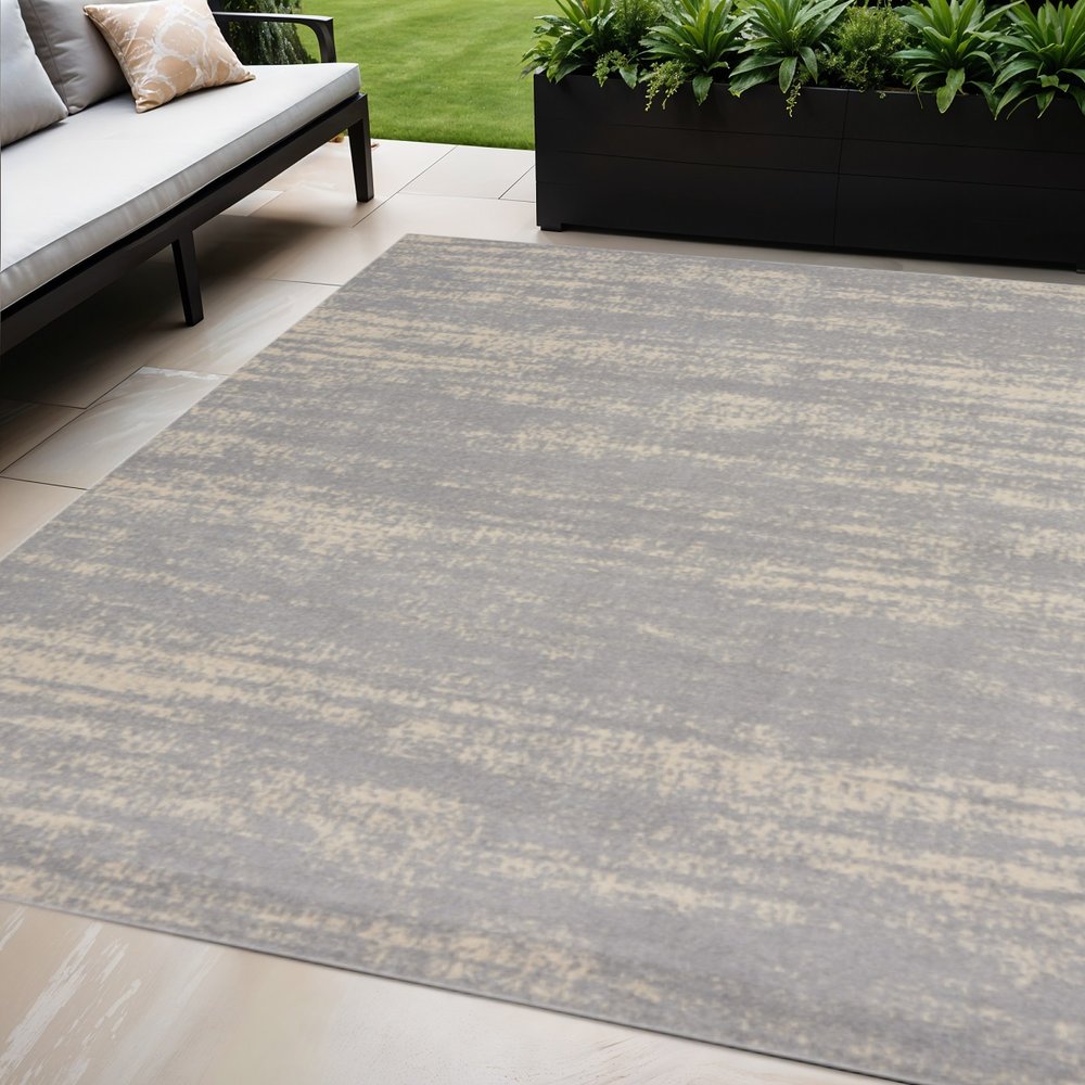 5' X 7' Gray And Beige Abstract Indoor Outdoor Area Rug HomeRoots