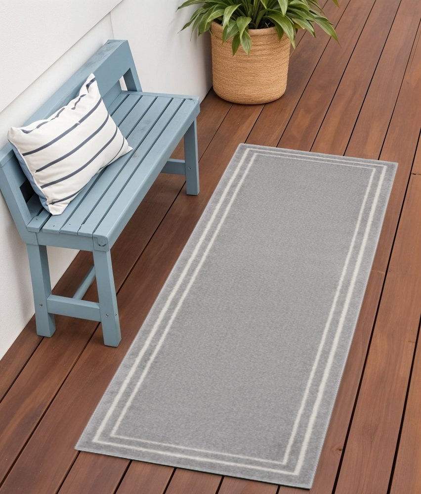6' Gray And Ivory Indoor Outdoor Runner Rug HomeRoots
