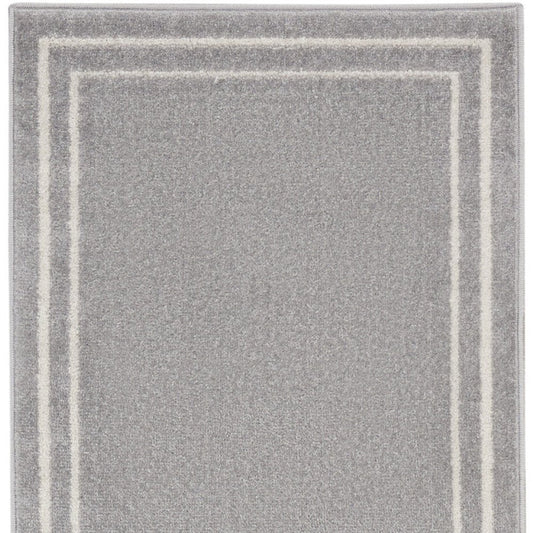 6' Gray And Ivory Indoor Outdoor Runner Rug