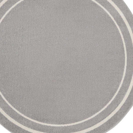 8' Gray And Ivory Round Indoor Outdoor Area Rug
