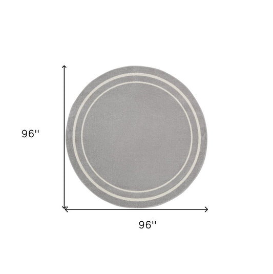 8' Gray And Ivory Round Indoor Outdoor Area Rug