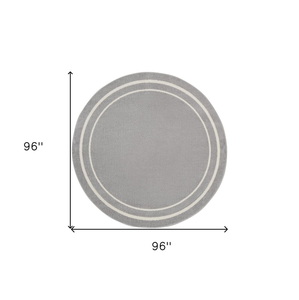 8' Gray And Ivory Round Indoor Outdoor Area Rug — view 1
