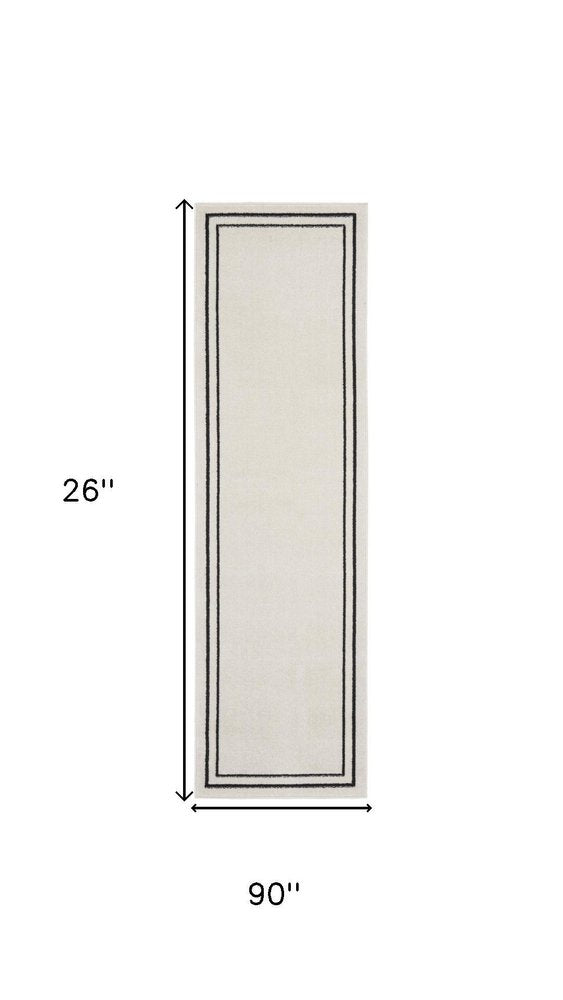 8' Ivory And Black Indoor Outdoor Runner Rug HomeRoots