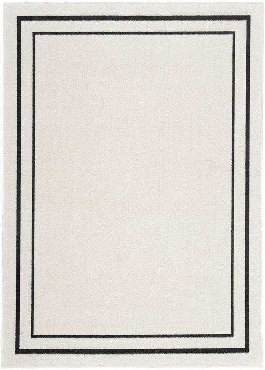 5' X 7' Ivory And Black Indoor Outdoor Area Rug