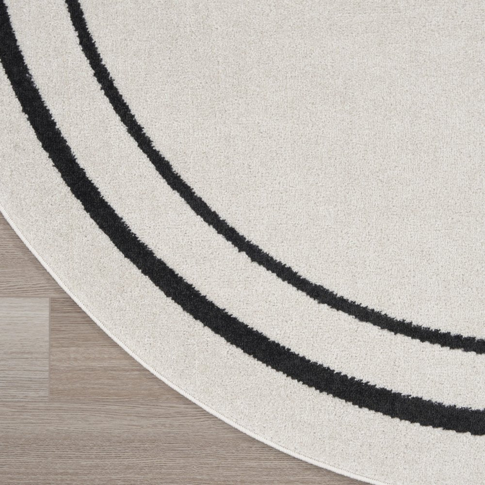 8' Ivory And Black Round Indoor Outdoor Area Rug HomeRoots