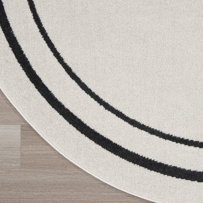 8' Ivory And Black Round Indoor Outdoor Area Rug HomeRoots