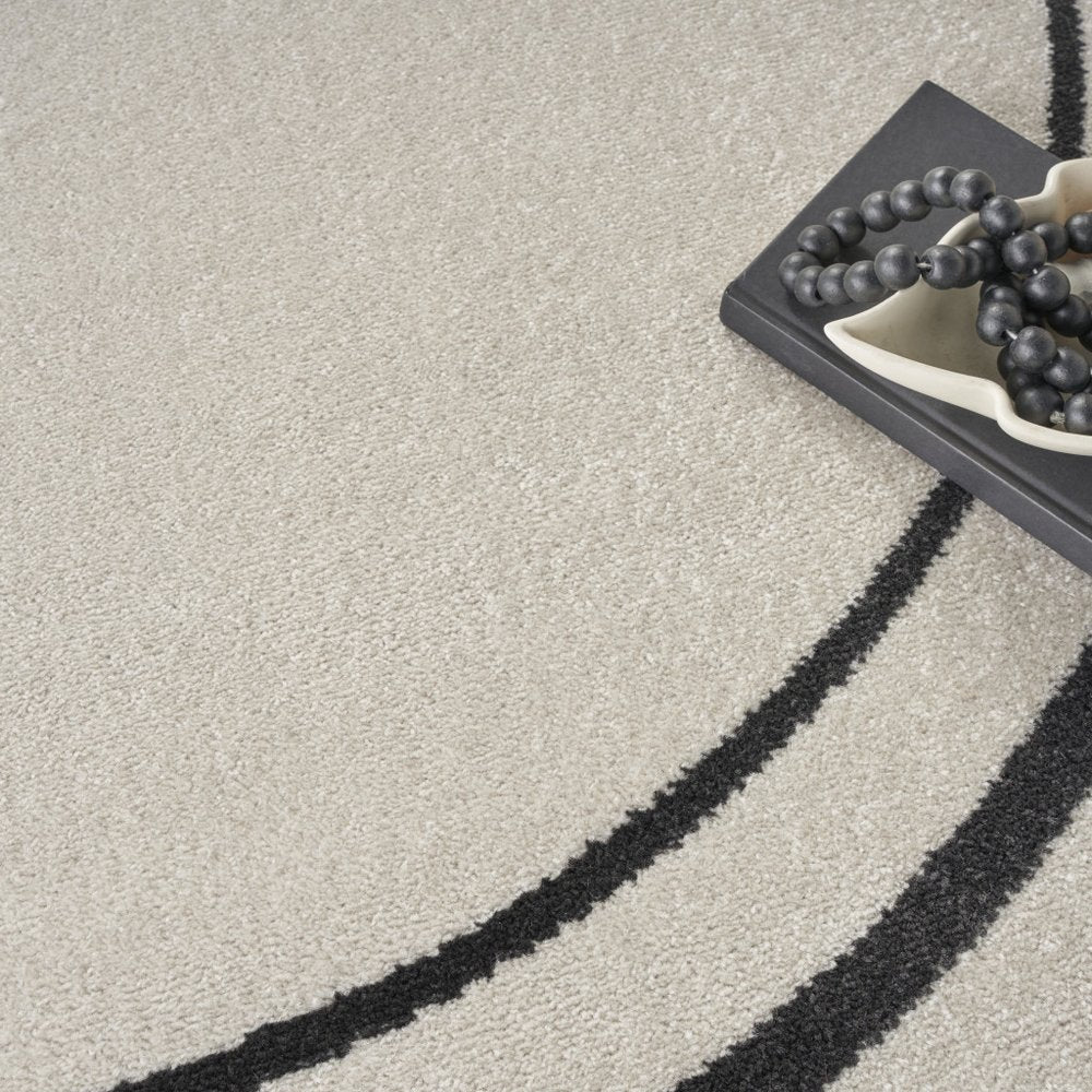 8' Ivory And Black Round Indoor Outdoor Area Rug HomeRoots