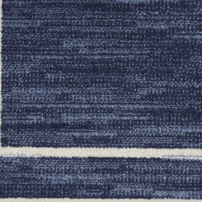 6' Navy Blue And Ivory Indoor Outdoor Runner Rug