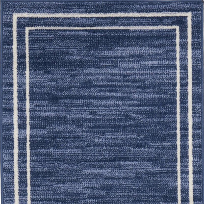 6' Navy Blue And Ivory Indoor Outdoor Runner Rug