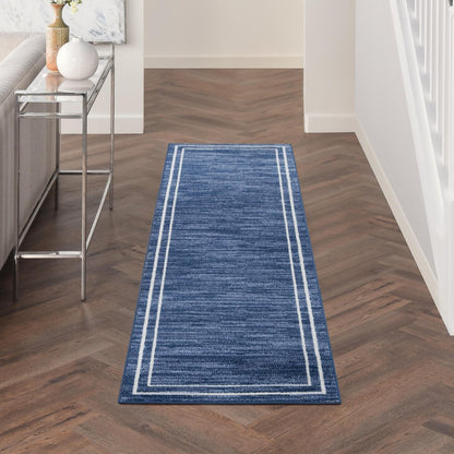 6' Navy Blue And Ivory Indoor Outdoor Runner Rug HomeRoots