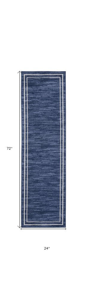 6' Navy Blue And Ivory Indoor Outdoor Runner Rug