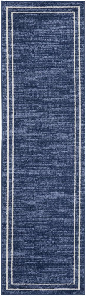 8' Navy Blue And Ivory Indoor Outdoor Runner Rug HomeRoots