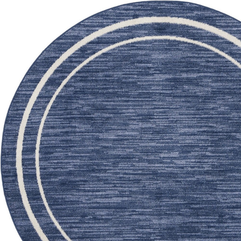 8' Navy Blue And Ivory Round Indoor Outdoor Area Rug HomeRoots