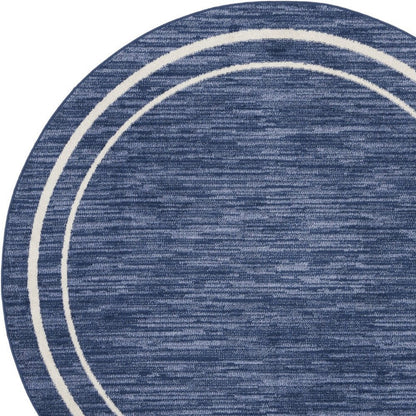 8' Navy Blue And Ivory Round Indoor Outdoor Area Rug HomeRoots
