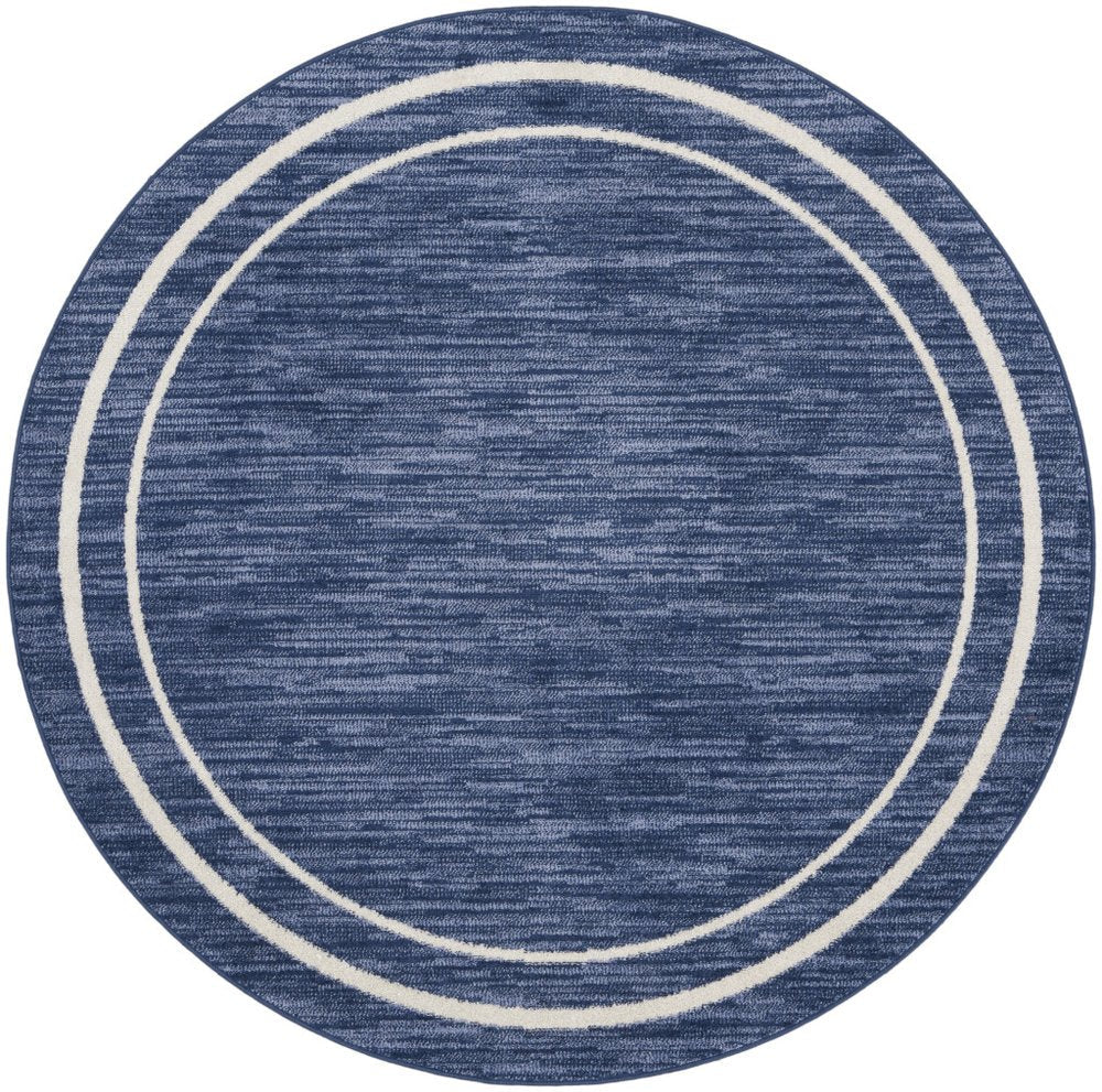 8' Navy Blue And Ivory Round Indoor Outdoor Area Rug HomeRoots