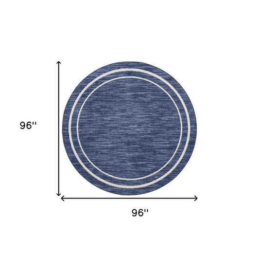 8' Navy Blue And Ivory Round Indoor Outdoor Area Rug