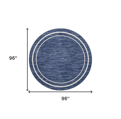 8' Navy Blue And Ivory Round Indoor Outdoor Area Rug HomeRoots