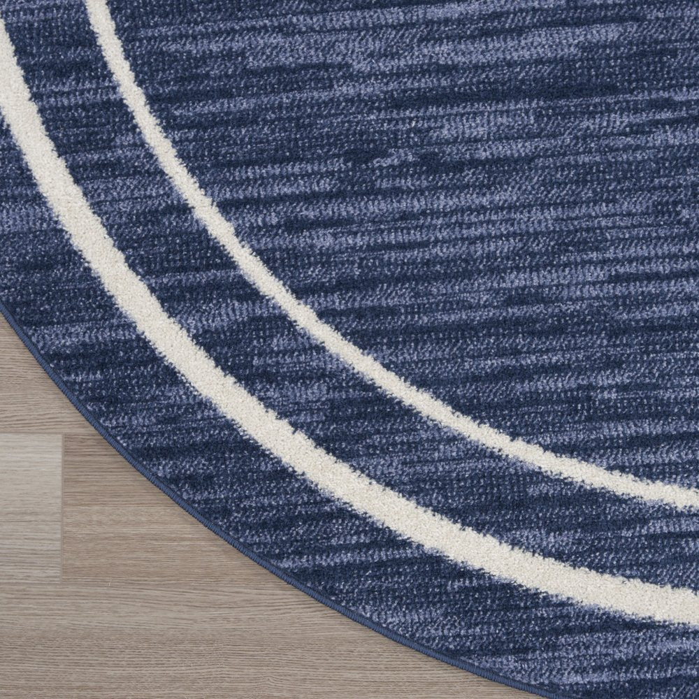 8' Navy Blue And Ivory Round Indoor Outdoor Area Rug HomeRoots