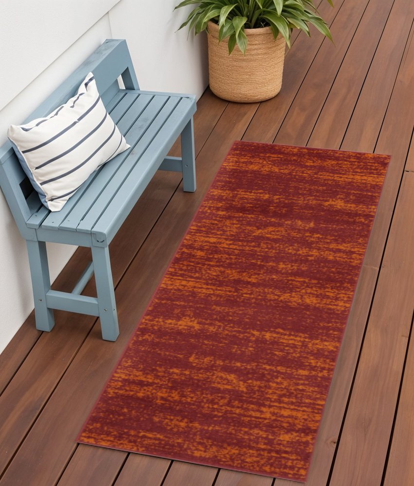 6' Red And Orange Abstract Indoor Outdoor Runner Rug HomeRoots