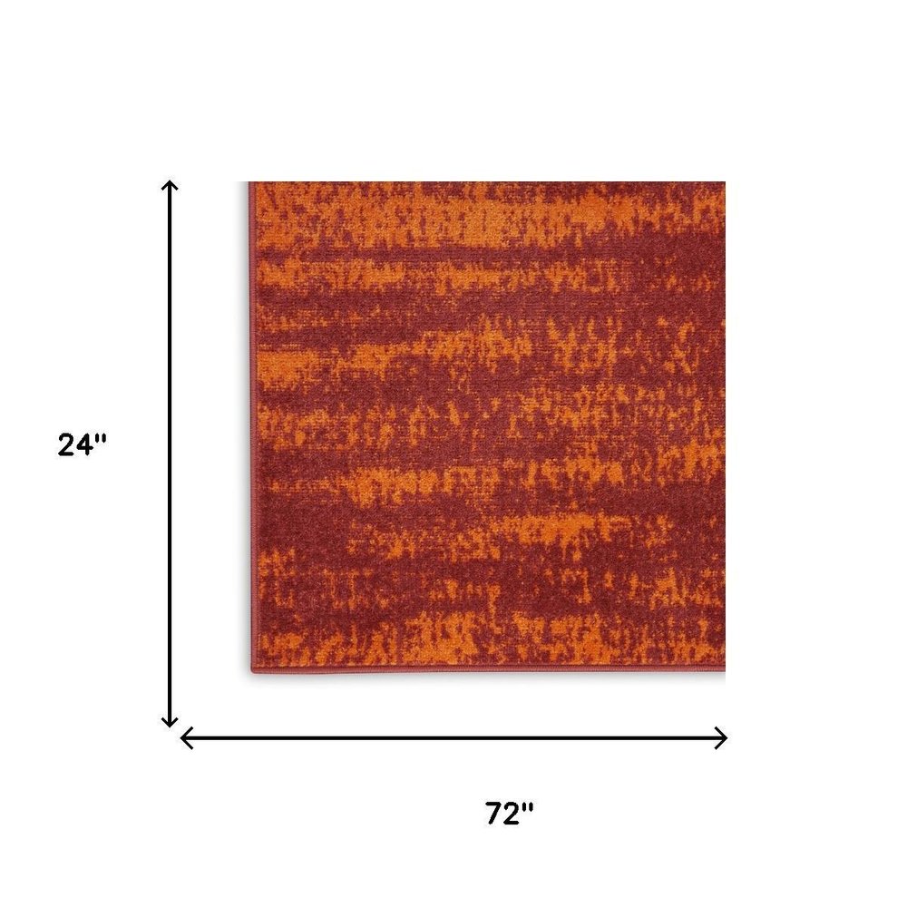 6' Red And Orange Abstract Indoor Outdoor Runner Rug — view 11