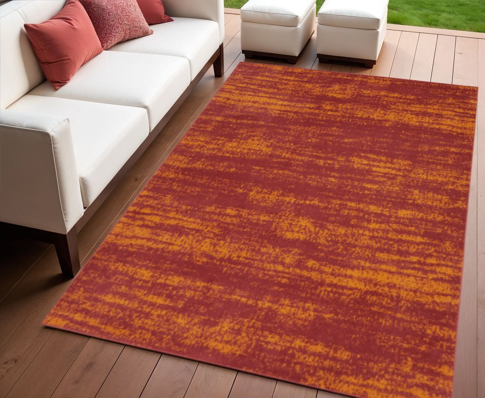 4' X 6' Red And Orange Abstract Indoor Outdoor Area Rug HomeRoots