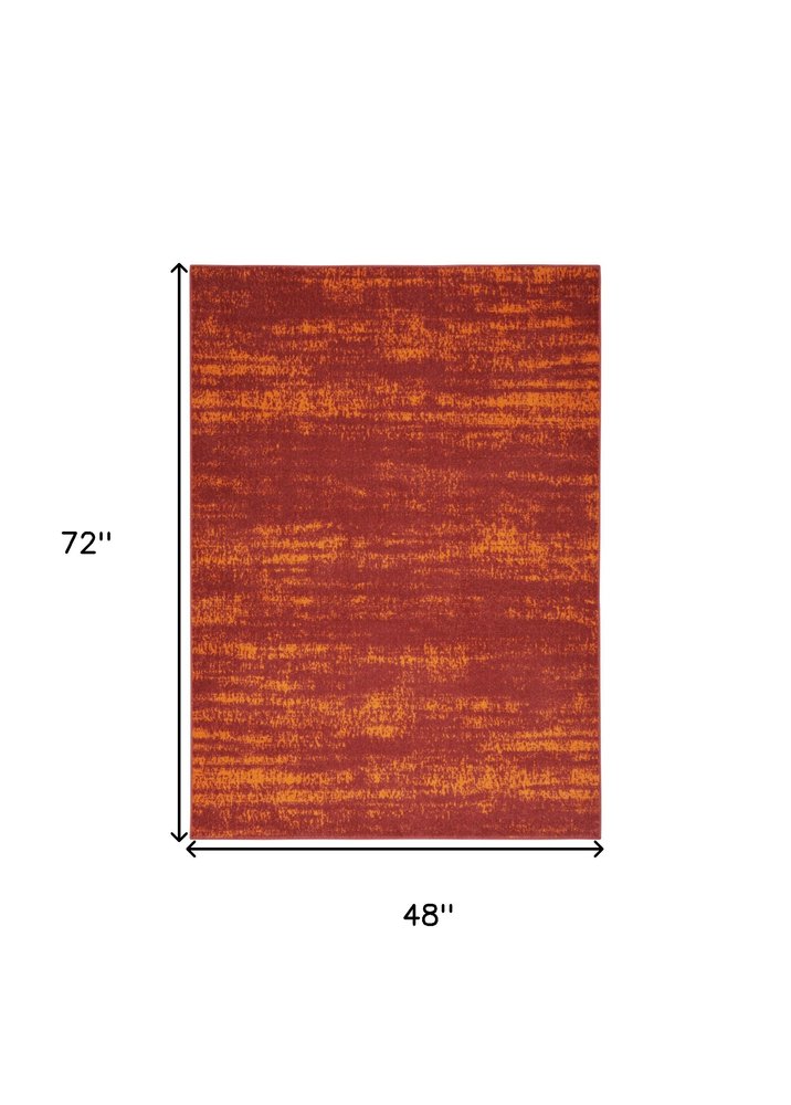 4' X 6' Red And Orange Abstract Indoor Outdoor Area Rug — view 1