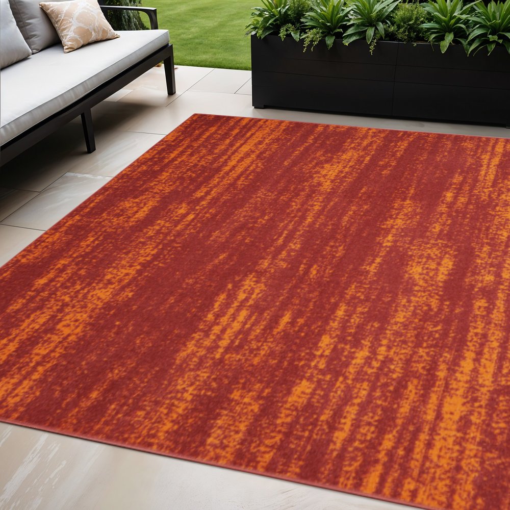 5' X 7' Red And Orange Abstract Indoor Outdoor Area Rug — view 4